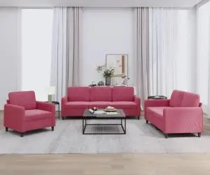 vidaXL Set de canapea, 3 piese, roșu vin, catifea