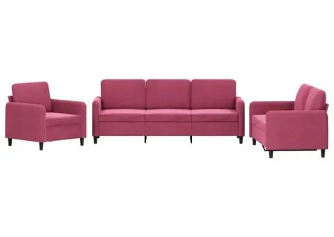 Set de canapea, 3 piese, roșu vin, catifea - 2/5