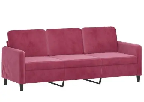Set de canapea, 3 piese, roșu vin, catifea - 5/5