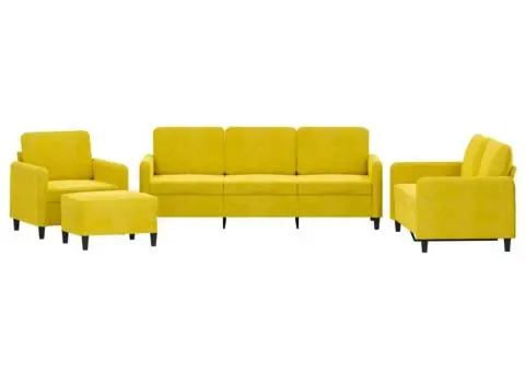 Set de canapele, 4 piese, galben, catifea - 2/5