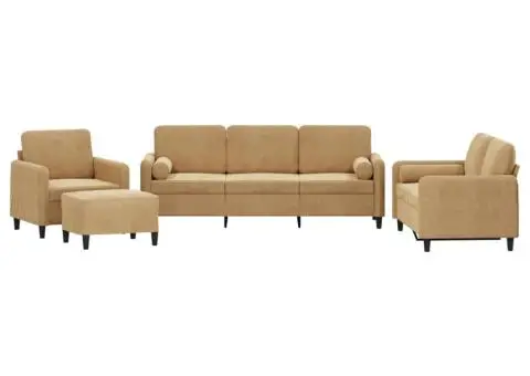 Set de canapele cu perne, 4 piese, maro, catifea - 2/5