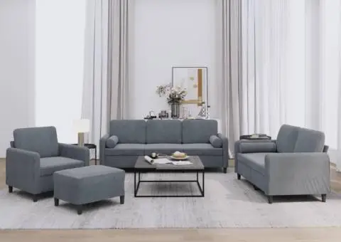 Set canapea cu perne, 4 piese, gri închis, catifea - 1/5