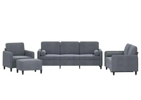 Set canapea cu perne, 4 piese, gri închis, catifea - 2/5