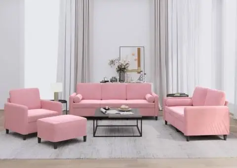 Set canapea cu perne, 4 piese, roz, catifea - 1/5