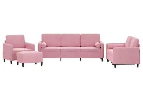 Set canapea cu perne, 4 piese, roz, catifea - 2/5