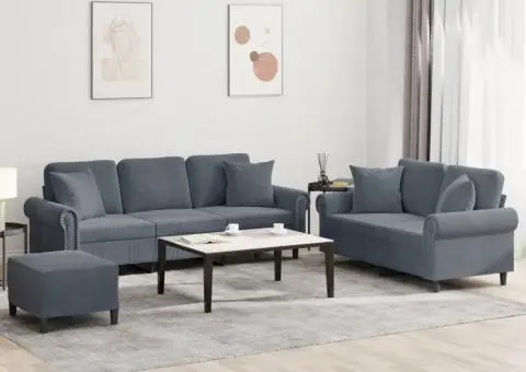 Set canapea cu perne, 3 piese, gri închis, catifea - 1/5