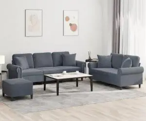 vidaXL Set canapea cu perne, 3 piese, gri închis, catifea