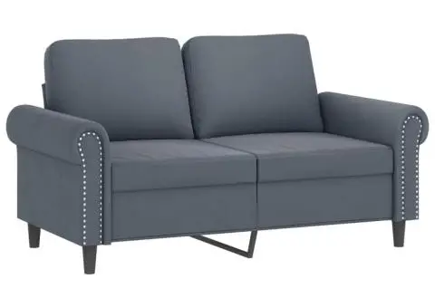 Set canapea cu perne, 3 piese, gri închis, catifea - 3/5