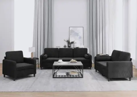 Set de canapele cu perne, 3 piese, negru, catifea - 1/5