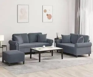 vidaXL Set canapea cu perne, 3 piese, gri închis, catifea