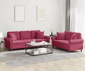 vidaXL Set canapele cu perne, 2 piese, roșu vin, catifea
