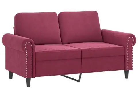 Set canapele cu perne, 2 piese, roșu vin, catifea - 3/5