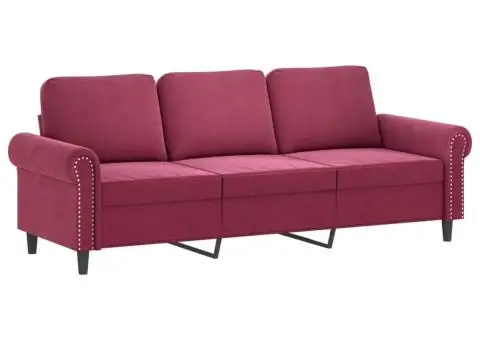 Set canapele cu perne, 2 piese, roșu vin, catifea - 4/5