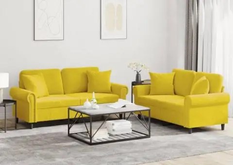Set de canapele cu perne, 2 piese, galben, catifea - 1/5