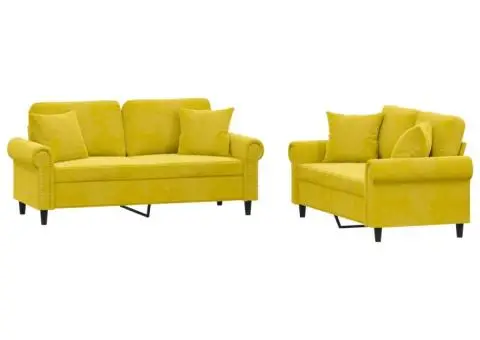 Set de canapele cu perne, 2 piese, galben, catifea - 2/5