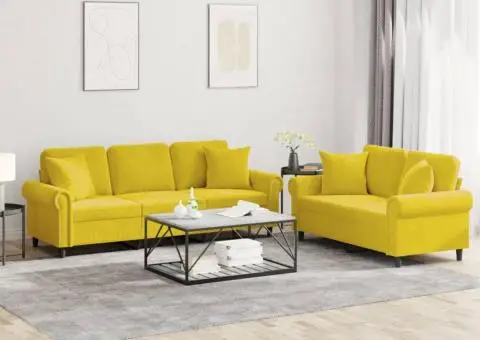 Set de canapele cu perne, 2 piese, galben, catifea - 1/5