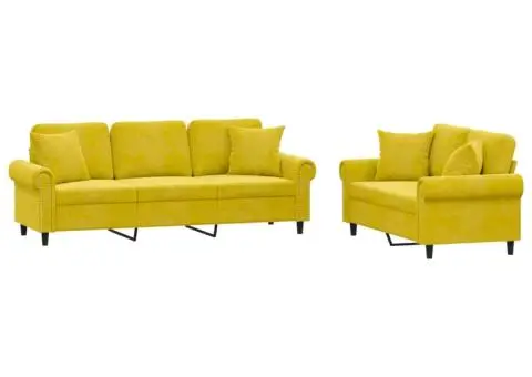 Set de canapele cu perne, 2 piese, galben, catifea - 2/5