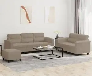 vidaXL Set de canapele cu perne, 3 piese, gri taupe, microfibră
