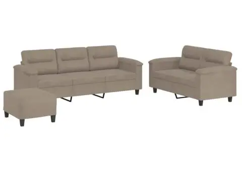 Set de canapele cu perne, 3 piese, gri taupe, microfibră - 2/5