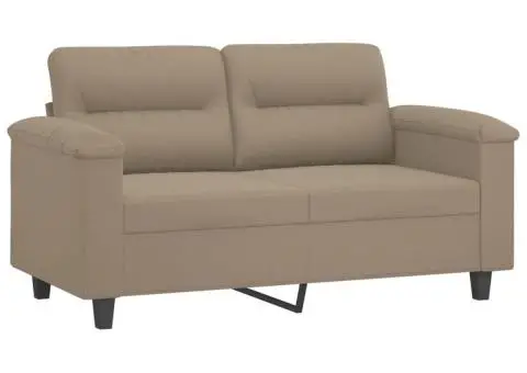 Set de canapele cu perne, 3 piese, gri taupe, microfibră - 3/5