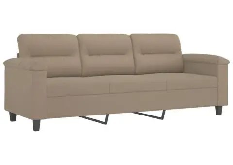 Set de canapele cu perne, 3 piese, gri taupe, microfibră - 4/5