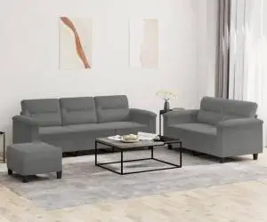 vidaXL Set de canapele cu perne, 3 piese, gri închis, microfibră