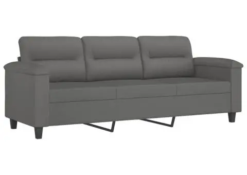 Set de canapele cu perne, 3 piese, gri închis, microfibră - 4/5