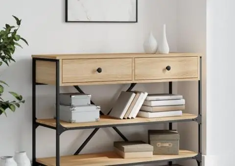 Masă consolă cu sertare și rafturi stejar sonoma lemn prelucrat - 1/5