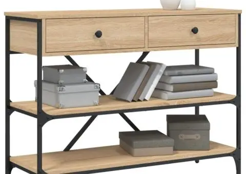 Masă consolă cu sertare și rafturi stejar sonoma lemn prelucrat - 3/5