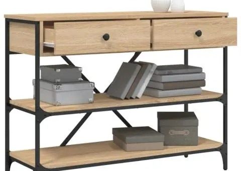 Masă consolă cu sertare și rafturi stejar sonoma lemn prelucrat - 4/5