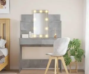 vidaXL Masă de toaletă cu LED-uri, gri beton, 96x40x142 cm