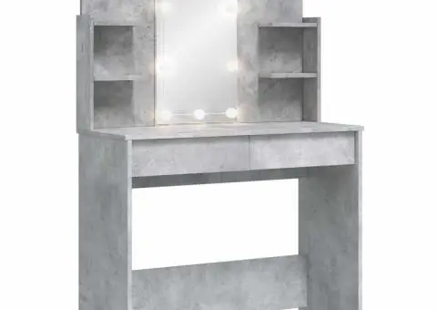 Masă de toaletă cu LED-uri, gri beton, 96x40x142 cm - 2/5