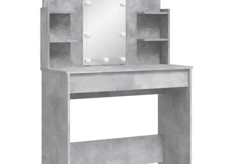 Masă de toaletă cu LED-uri, gri beton, 96x40x142 cm - 3/5