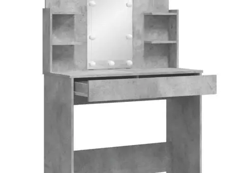 Masă de toaletă cu LED-uri, gri beton, 96x40x142 cm - 4/5