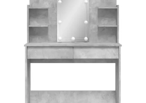 Masă de toaletă cu LED-uri, gri beton, 96x40x142 cm - 5/5