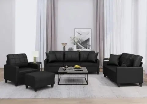 Set de canapele cu perne, 4 piese, negru, piele ecologică - 1/5