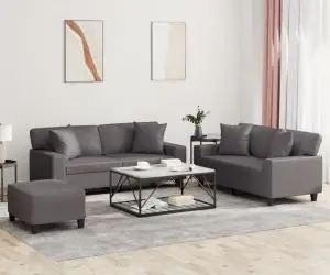 vidaXL Set de canapele cu perne, 3 piese, gri, piele ecologică