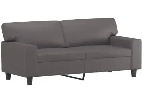 Set de canapele cu perne, 3 piese, gri, piele ecologică - 4/5