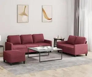 vidaXL Set canapea cu perne, 3 piese, roșu vin, material textil