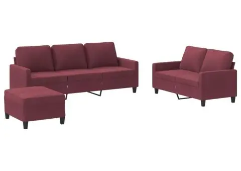 Set canapea cu perne, 3 piese, roșu vin, material textil - 2/5