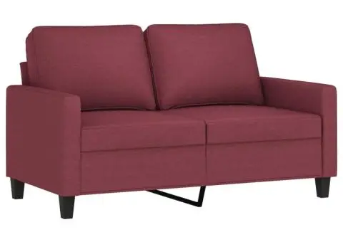 Set canapea cu perne, 3 piese, roșu vin, material textil - 3/5