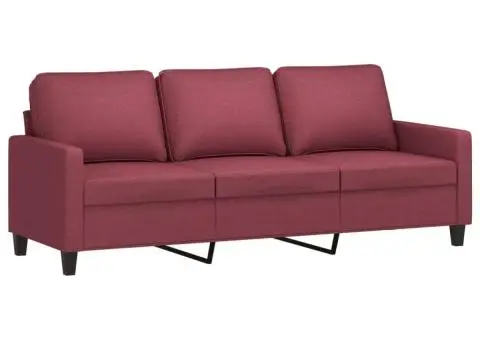 Set canapea cu perne, 3 piese, roșu vin, material textil - 4/5