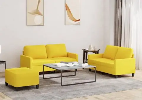 Set de canapele cu perne, 3 piese, galben deschis, textil - 1/5