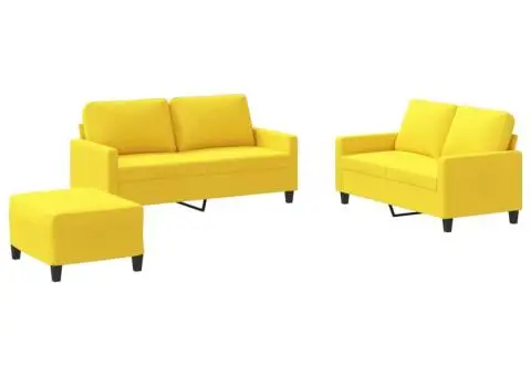 Set de canapele cu perne, 3 piese, galben deschis, textil - 2/5