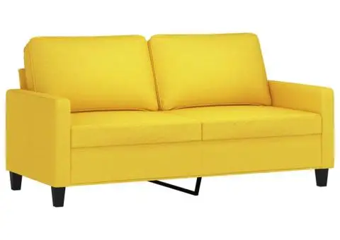 Set de canapele cu perne, 3 piese, galben deschis, textil - 3/5