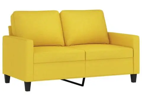 Set de canapele cu perne, 3 piese, galben deschis, textil - 4/5