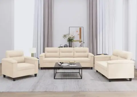 Set de canapele cu perne, 3 piese, bej, microfibră - 1/5