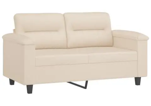 Set de canapele cu perne, 3 piese, bej, microfibră - 4/5