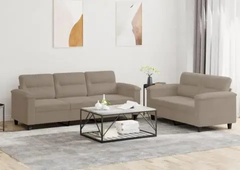 Set de canapele cu perne, 2 piese, gri taupe, microfibră - 1/5