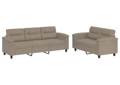 Set de canapele cu perne, 2 piese, gri taupe, microfibră - 2/5